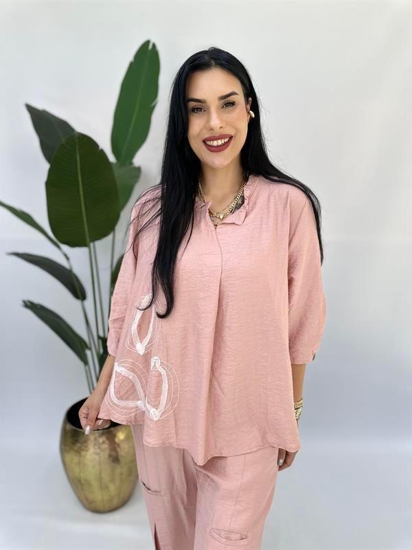 Büyük Beden naturel keten bluz