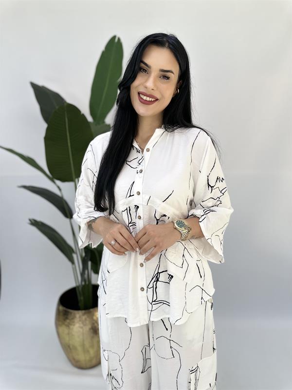 Büyük Beden naturel keten bluz