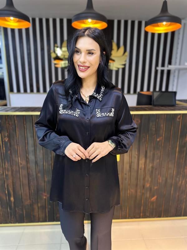 Büyük Beden pamuk saten incili  bluz