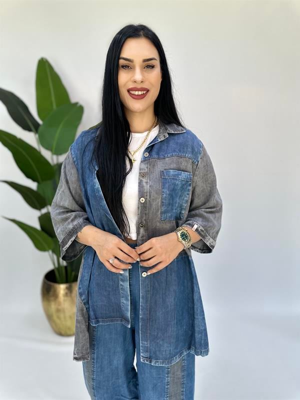 Büyük Beden patchwork tencel ince kot bluz