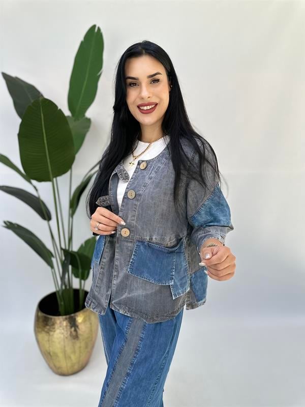 Büyük Beden tencel kot patchwork bluz ceket