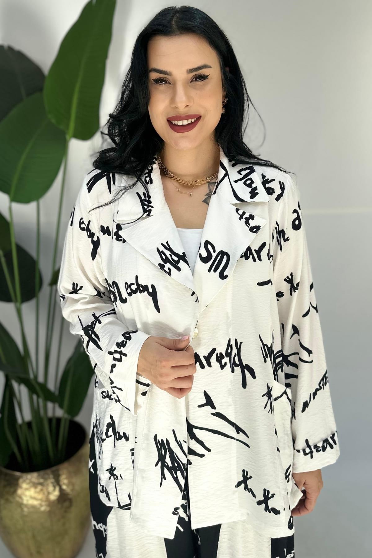 DESENLİ KETEN ÇITÇITLI BLAZER BÜYÜK BEDEN