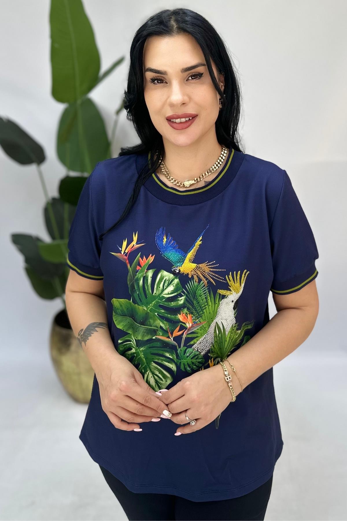 DİJİTAL BASKILI RENKLİ BLUZ BÜYÜK BEDEN