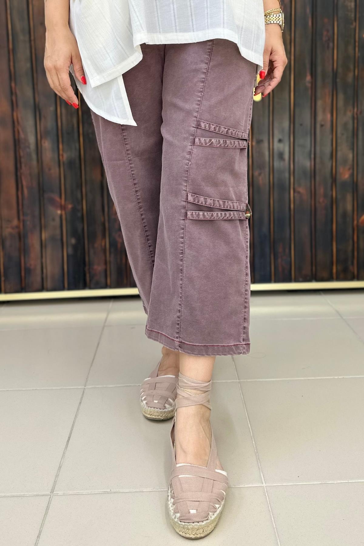 DÜĞME DETAYLI İNCE KOT PANTALON  BÜYÜK BEDEN