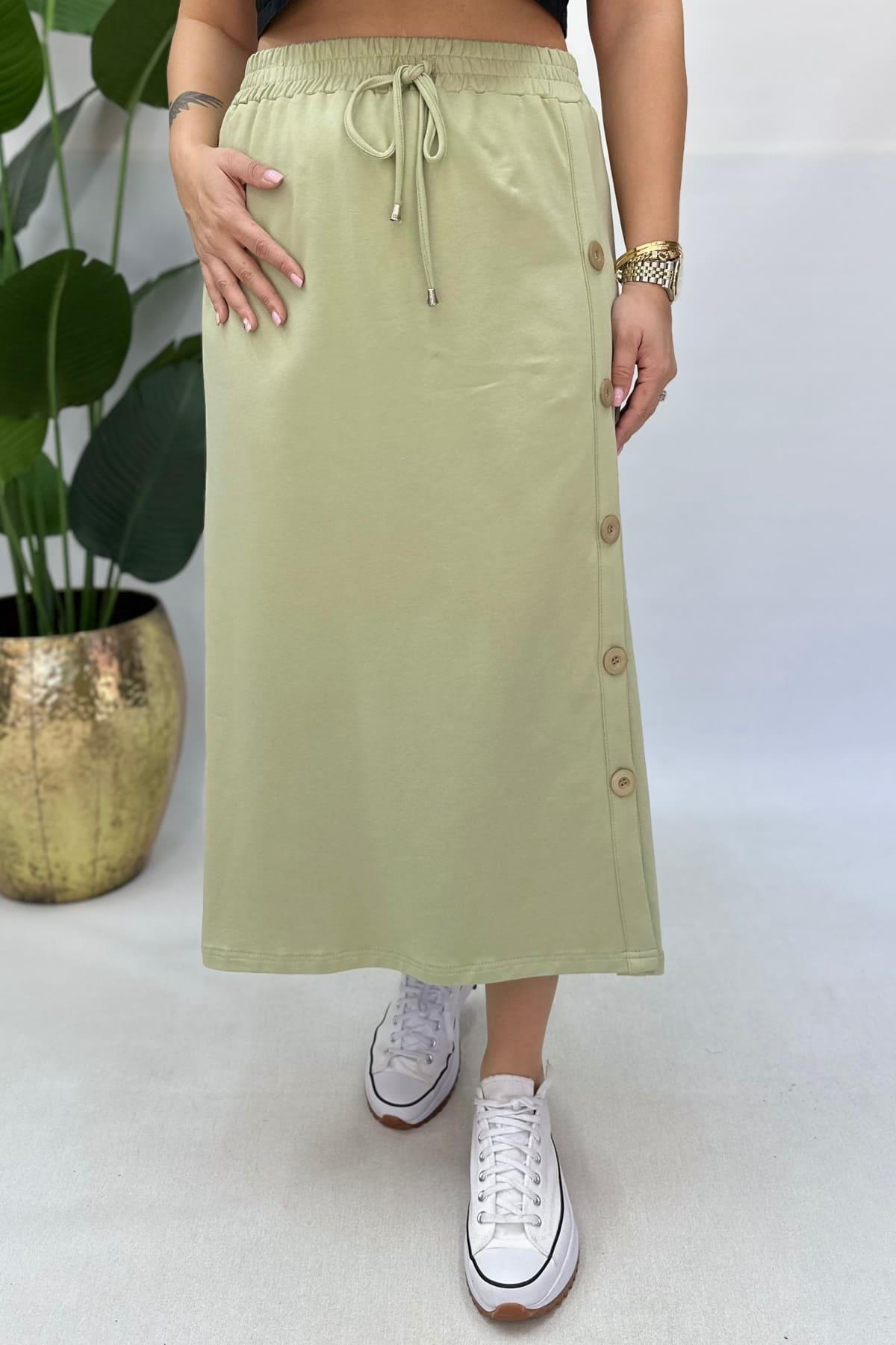 DÜĞMELİ PAMUKLU ETEK - YEŞİL