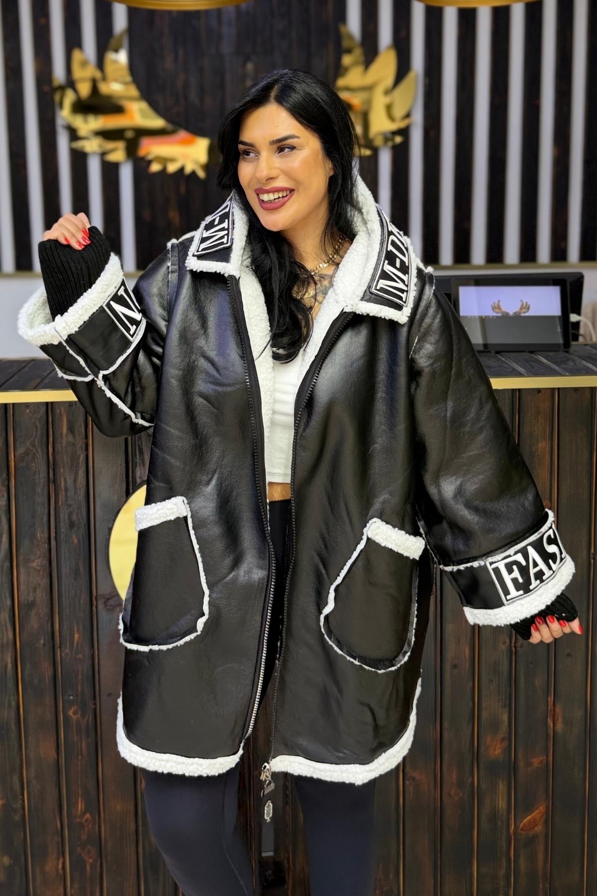FASHION TASARIM İÇİ KÜRKLÜ KISA BÜYÜK BEDEN MONT