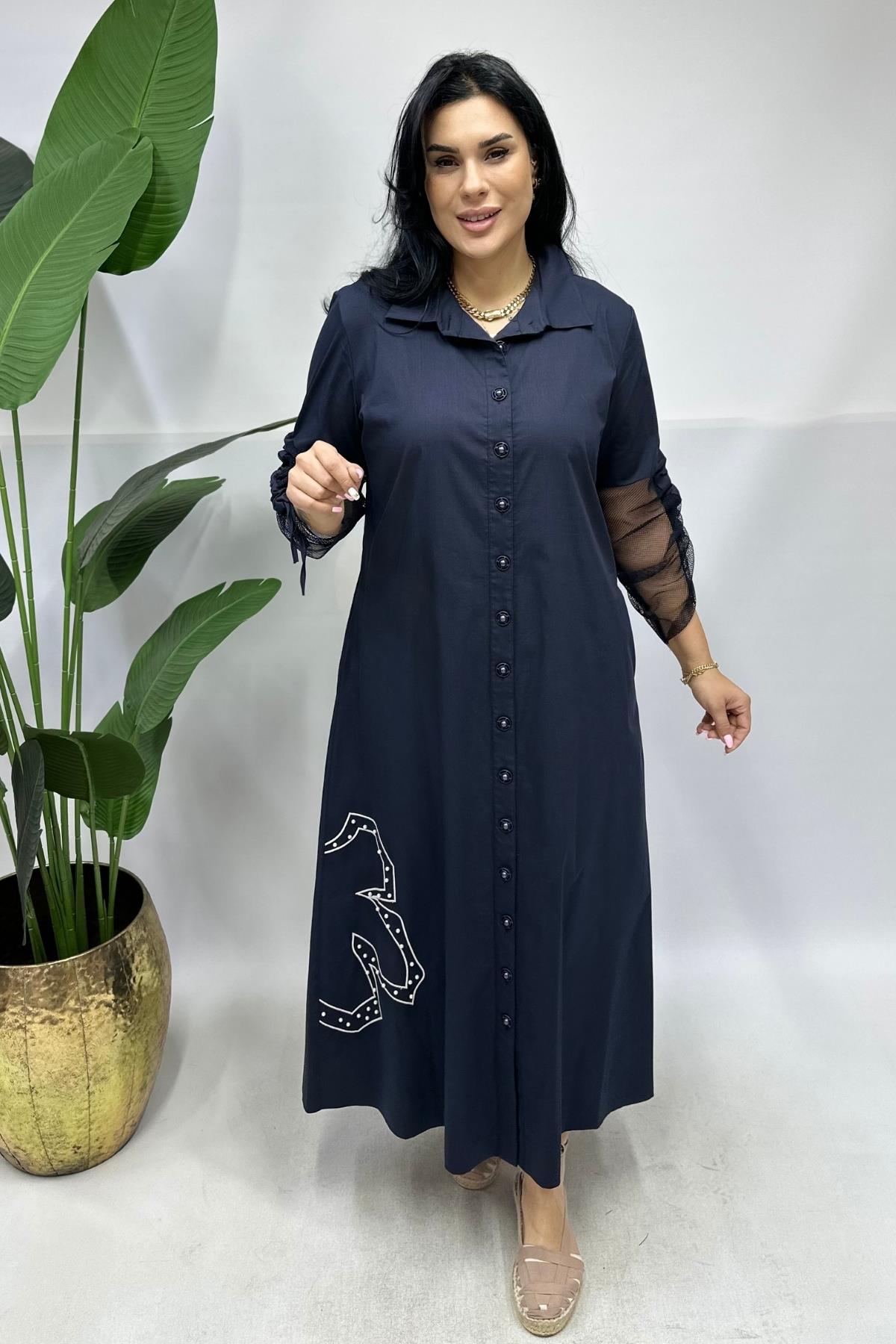 file tasarımlı maxi elbise