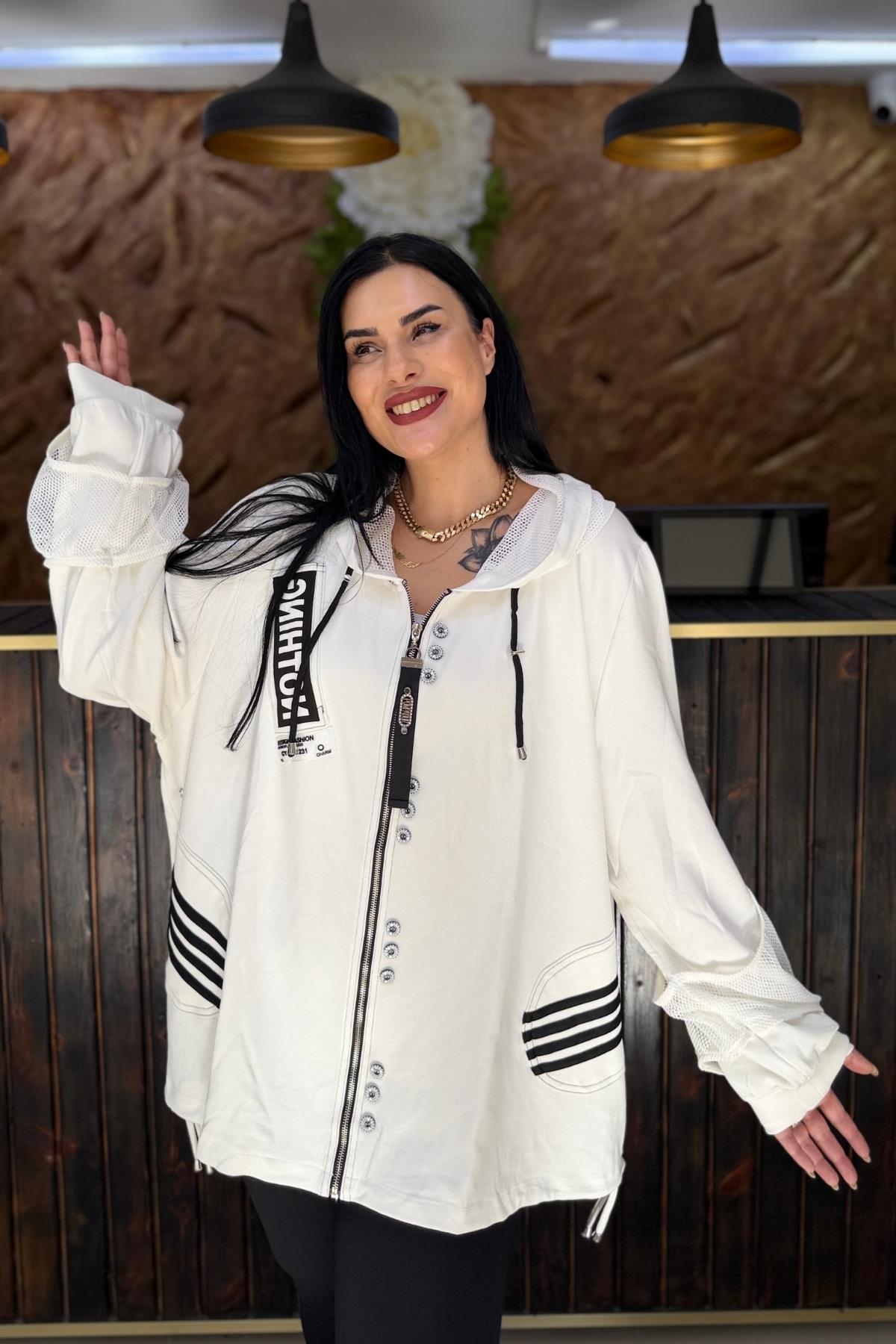 FİLE VE DÜĞME DETAYLI BÜYÜK BEDEN HIRKA