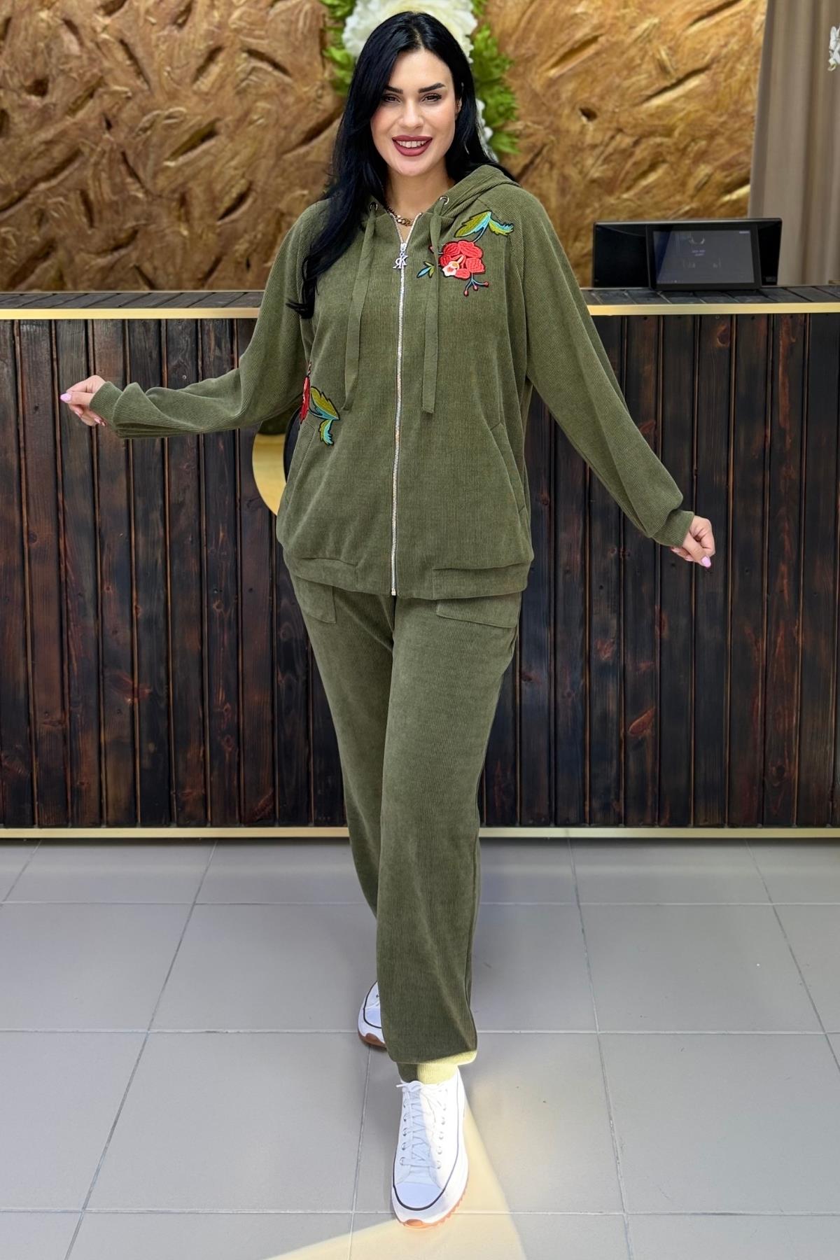 FİTİLLİ KADİFE NAKIŞ BÜYÜK BEDEN DETAYLI TAKIM