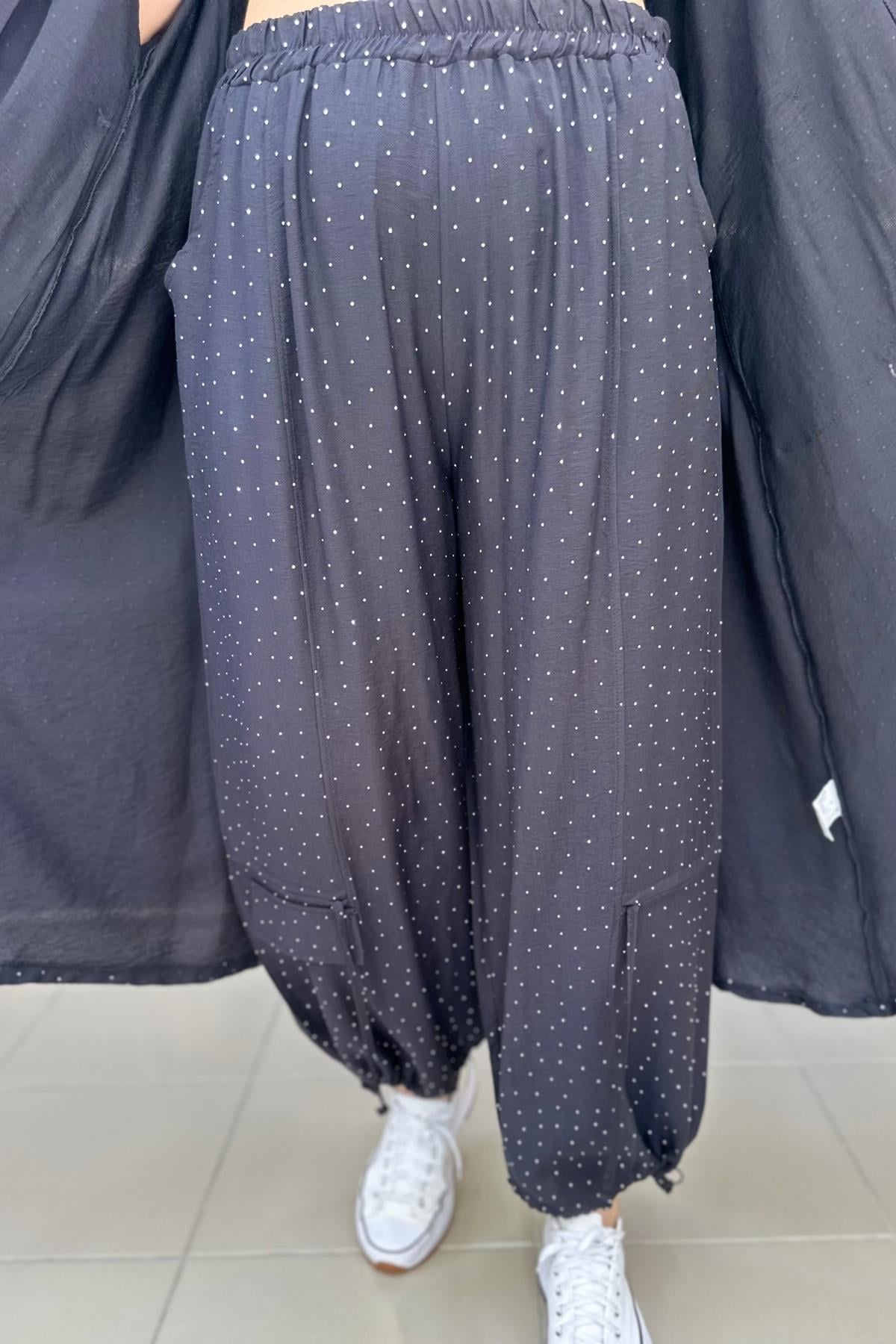 FULL TAŞLI KAP PANTOLON SİYAH BÜYÜK BEDEN