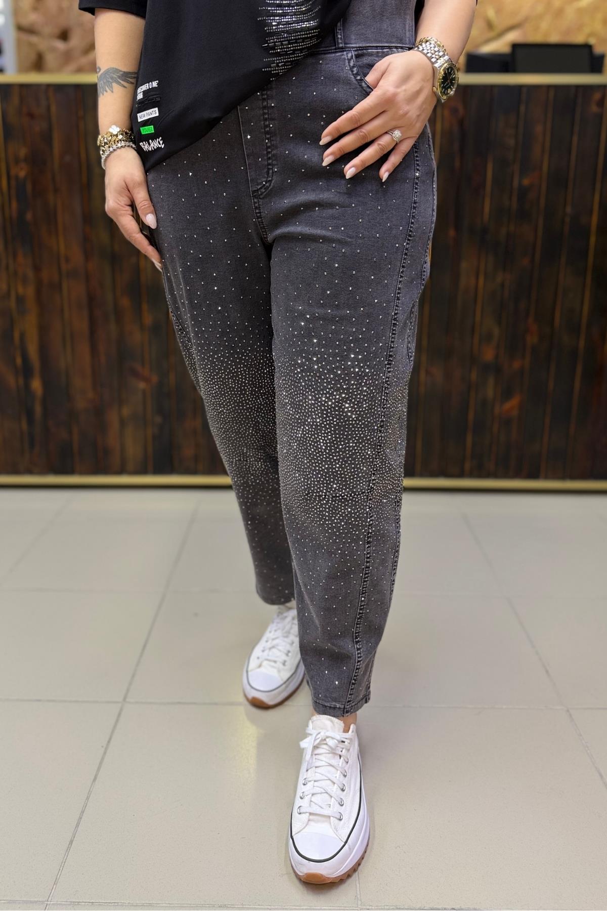 FULL TAŞLI LİKRALI BÜYÜK BEDEN JEAN PANTOLON