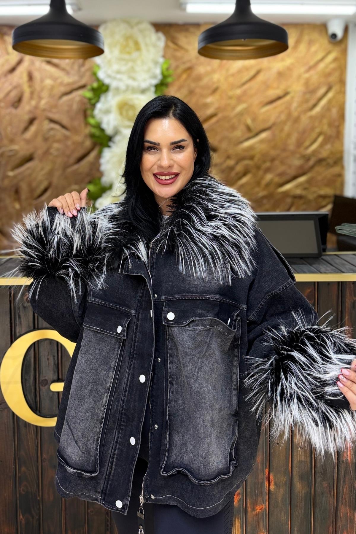 İÇİ KÜRKLÜ JEAN BÜYÜK BEDEN MONT 