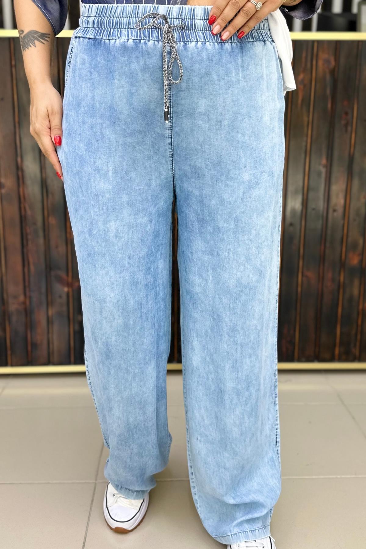 İNCE JEAN SİM BAĞCIKLI BÜYÜK BEDEN PANTALON