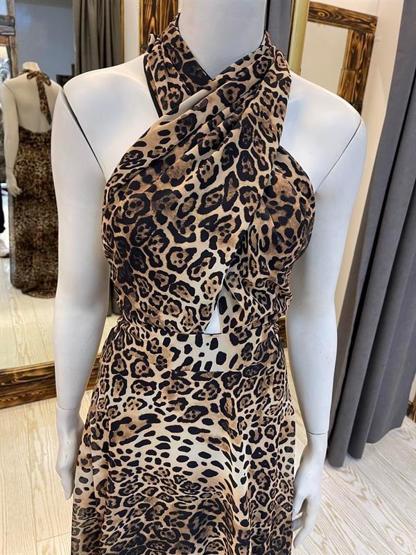 İPEK ŞİFON LEOPAR ELBİSE