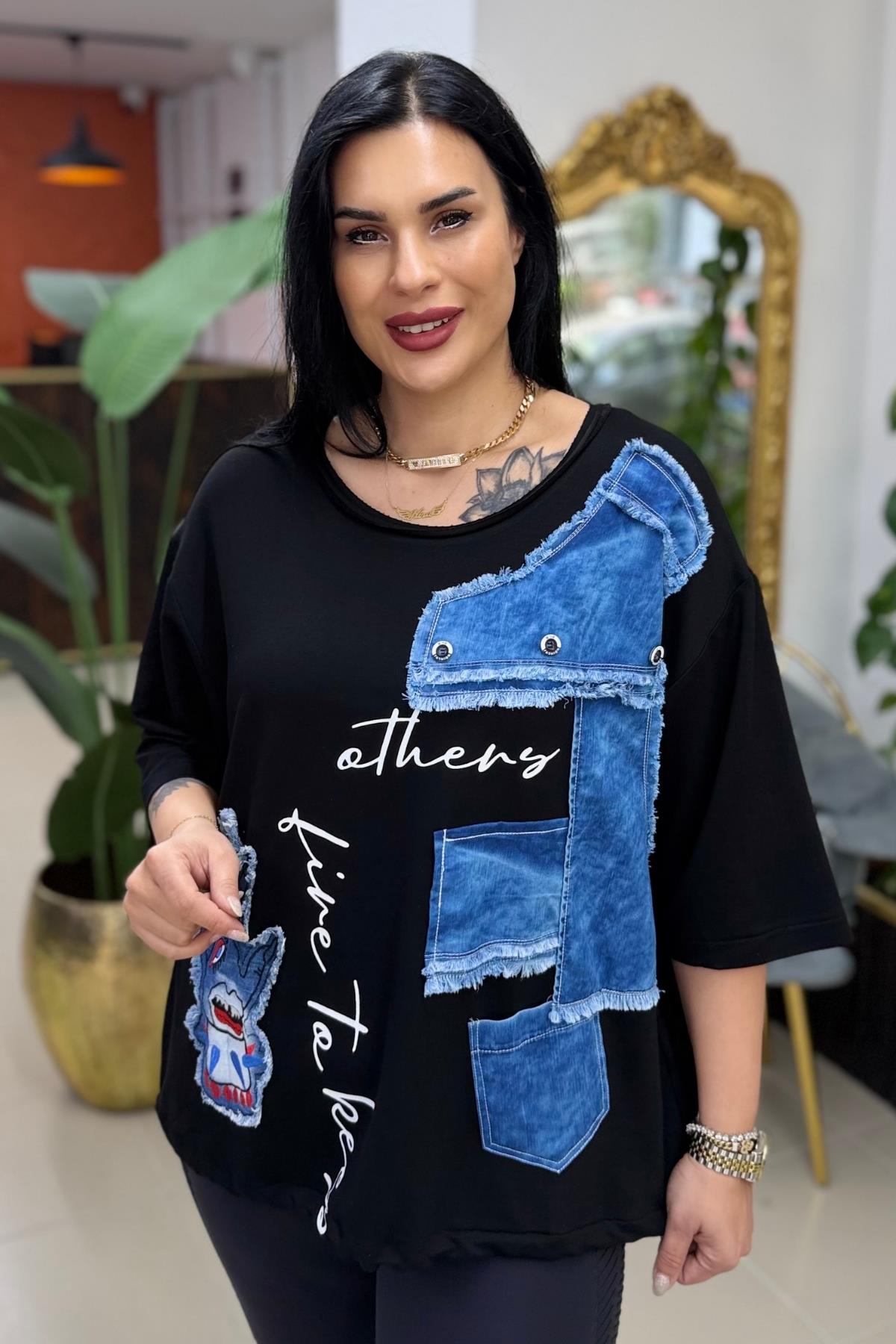 JEAN DETAYLI BÜYÜK BEDEN BLUZ