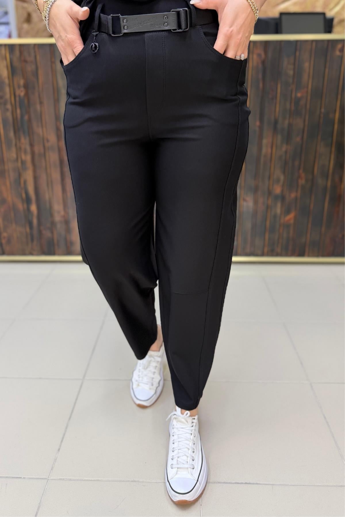 KEMERLİ ÇELİK LİKRALI BÜYÜK BEDEN PANTOLON
