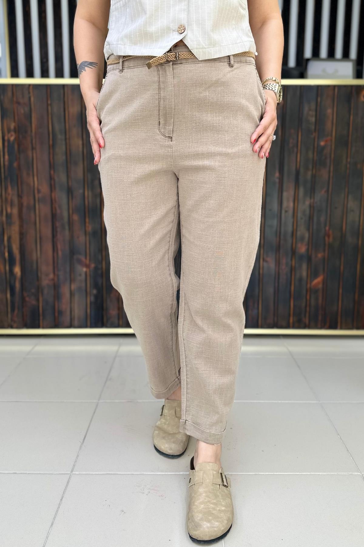 KETEN KEMERLİ PANTOLON BÜYÜK BEDEN