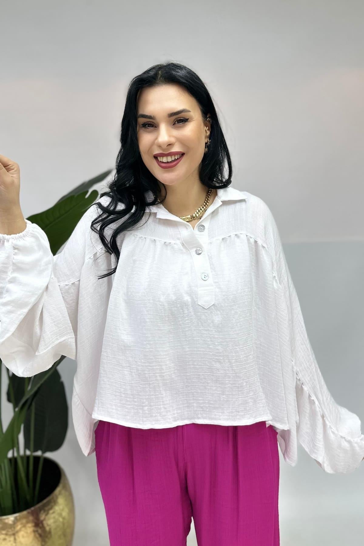 KETEN TASARIM BLUZ BÜYÜK BEDEN