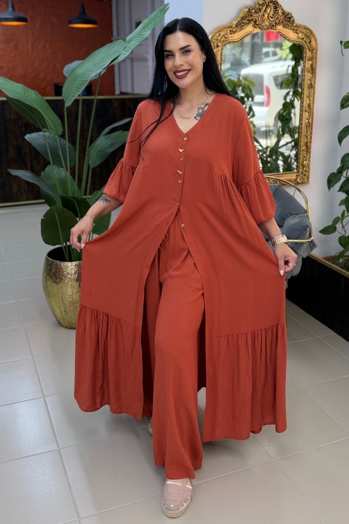 KUŞ DÜĞMELİ BÜYÜK BEDEN İKİLİ TAKIM
