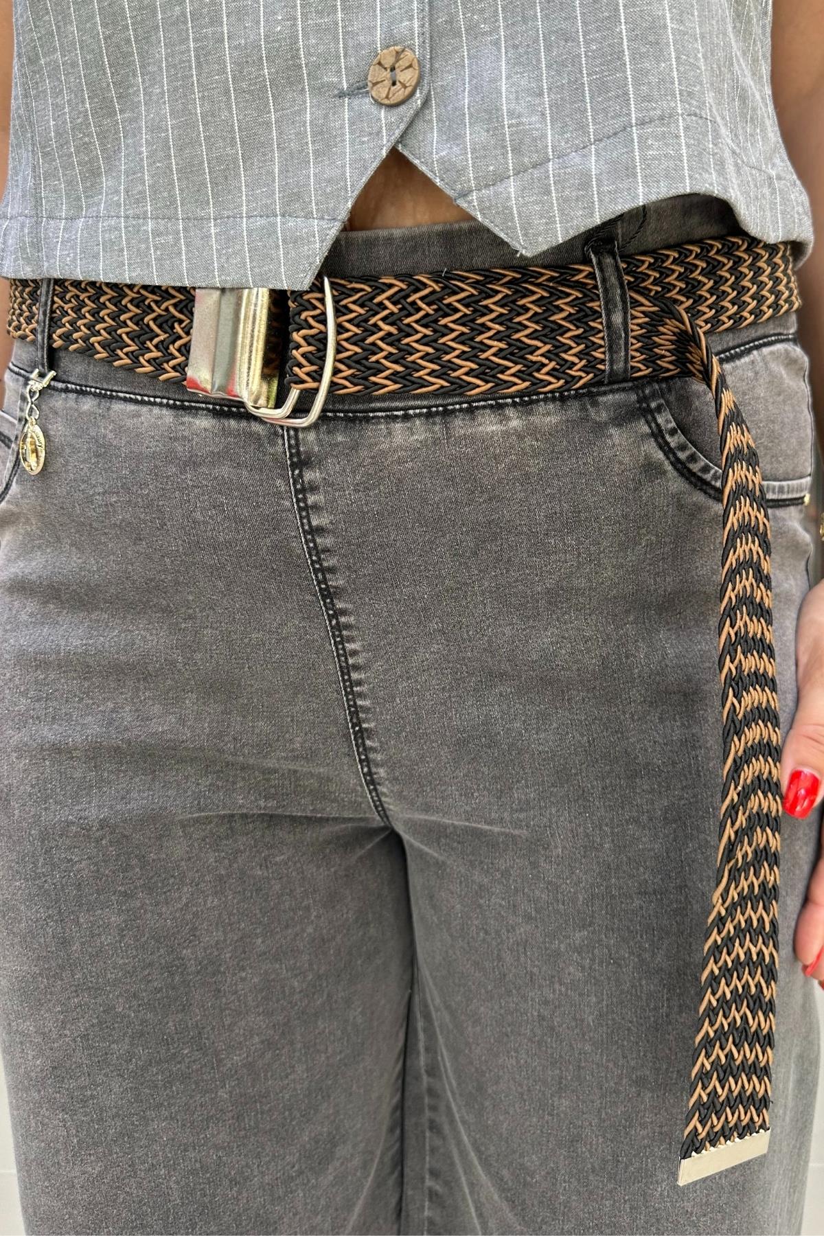 LİKRALI KEMERLİ BÜYÜK BEDEN JEAN PANTOLON