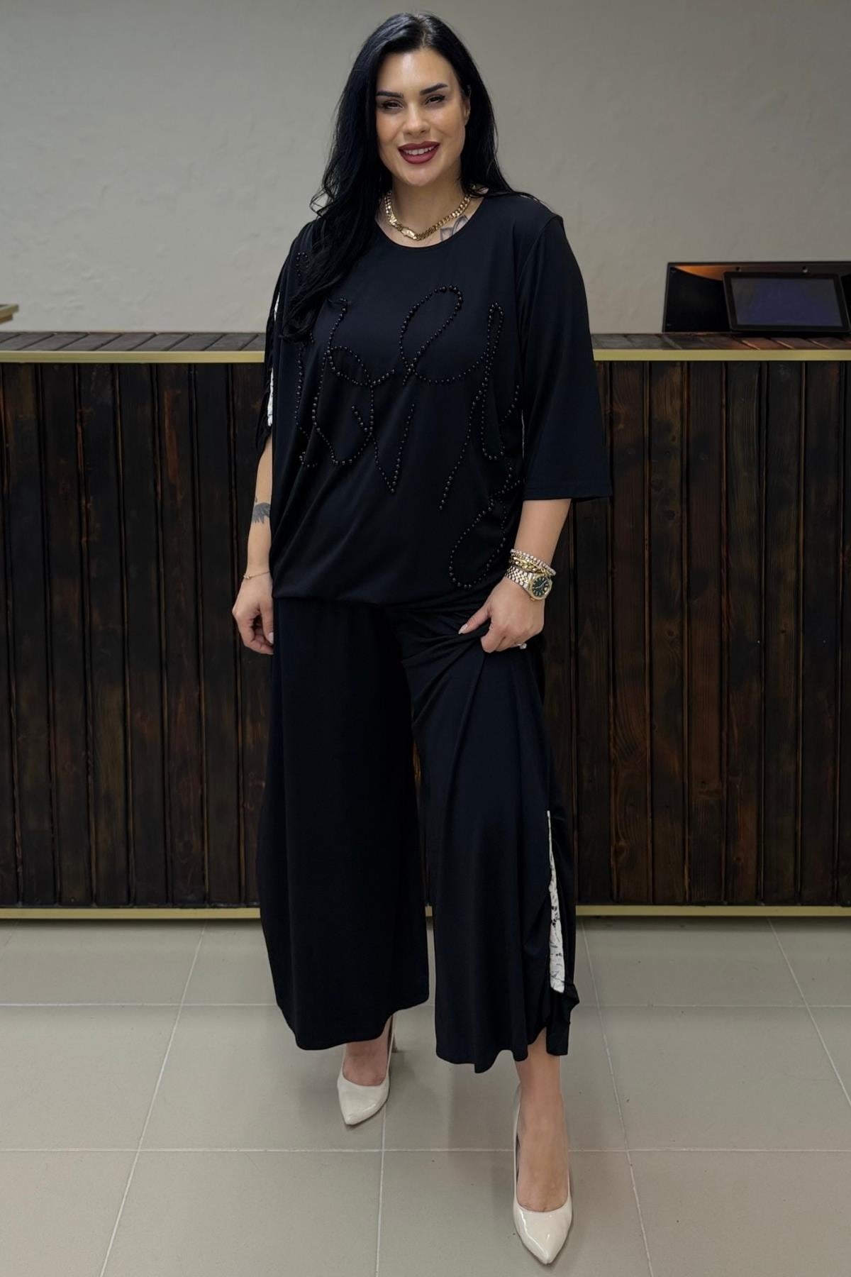 LOVELY BEYAZ DANTEL ŞERİTLİ BÜYÜK BEDEN TAKIM