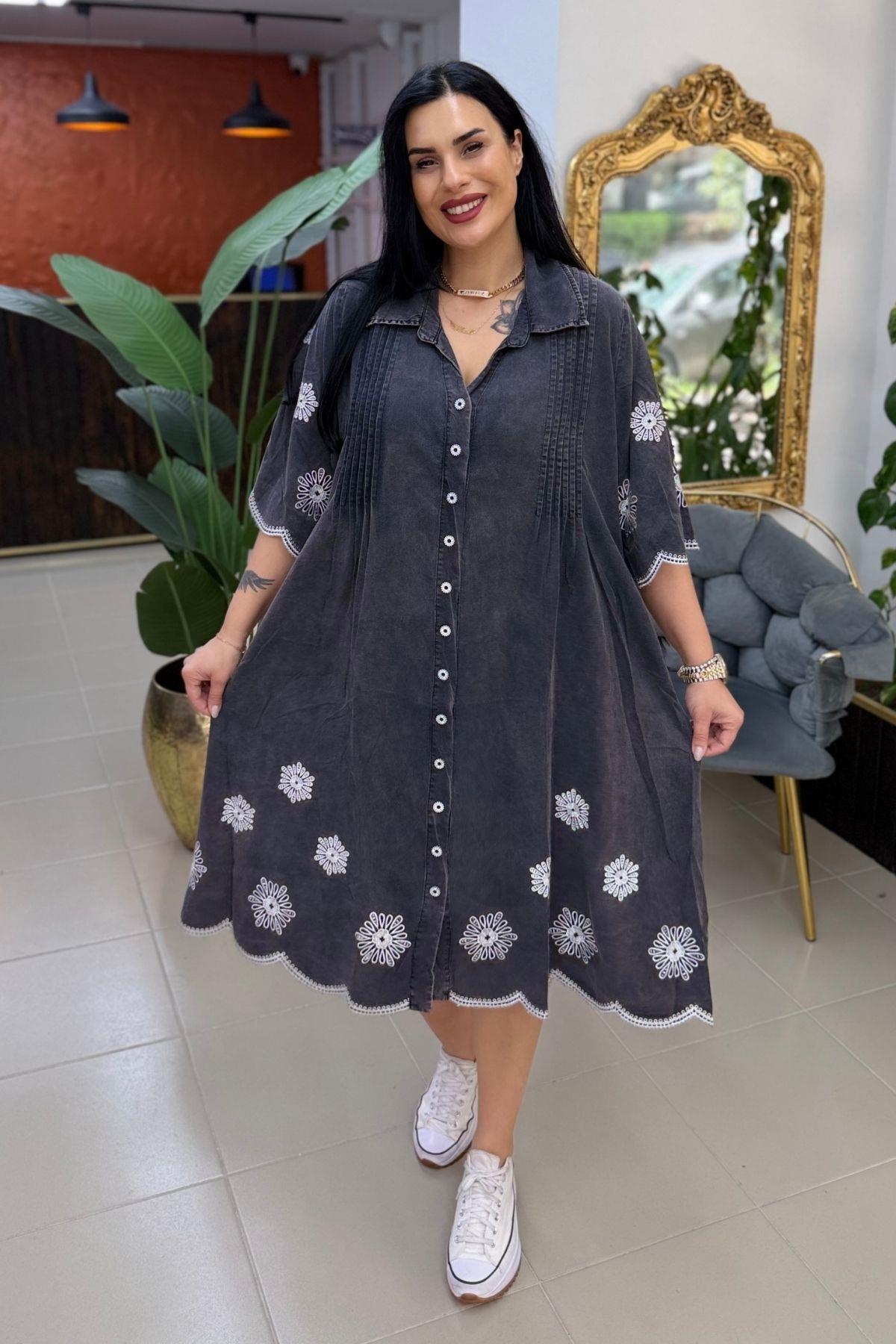 NAKIŞ FİSTO TENCEL BATTAL BÜYÜK BEDEN ELBİSE
