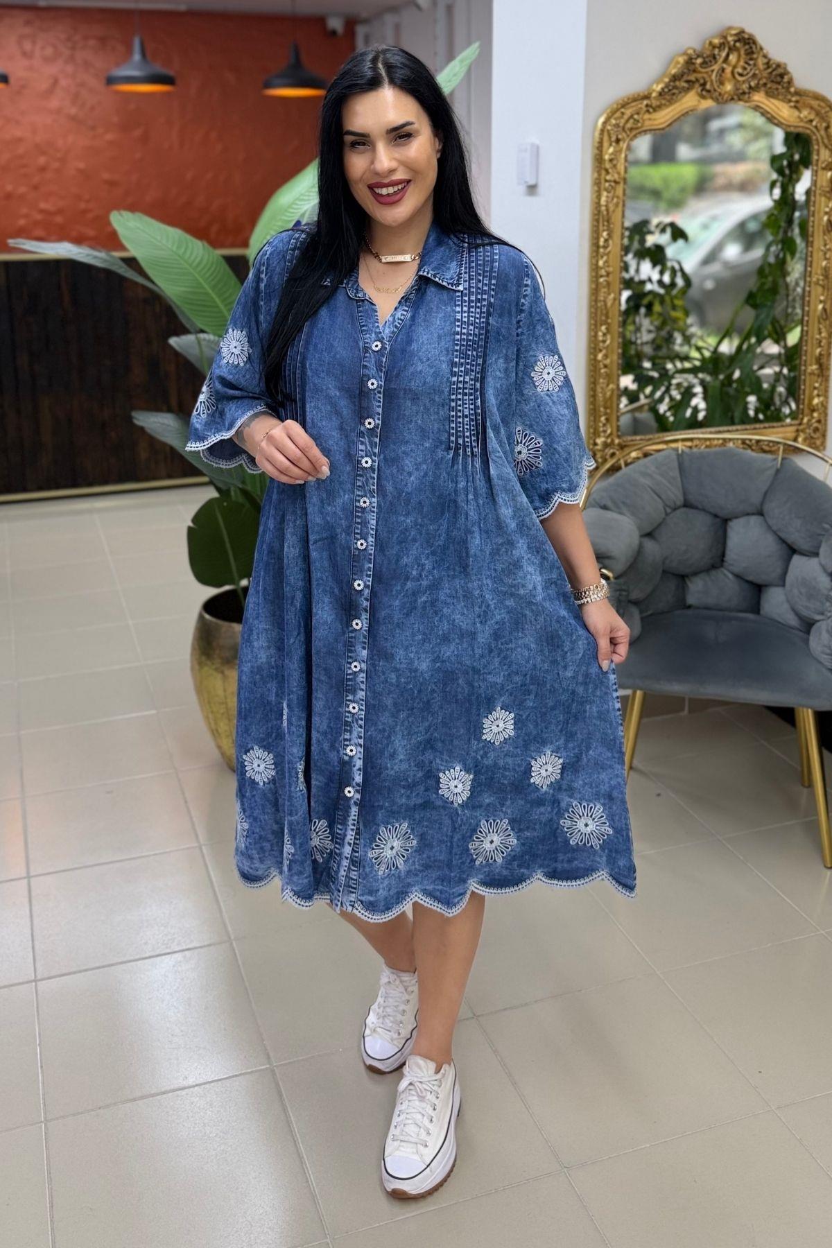 NAKIŞ FİSTO TENCEL BATTAL BÜYÜK BEDEN ELBİSE