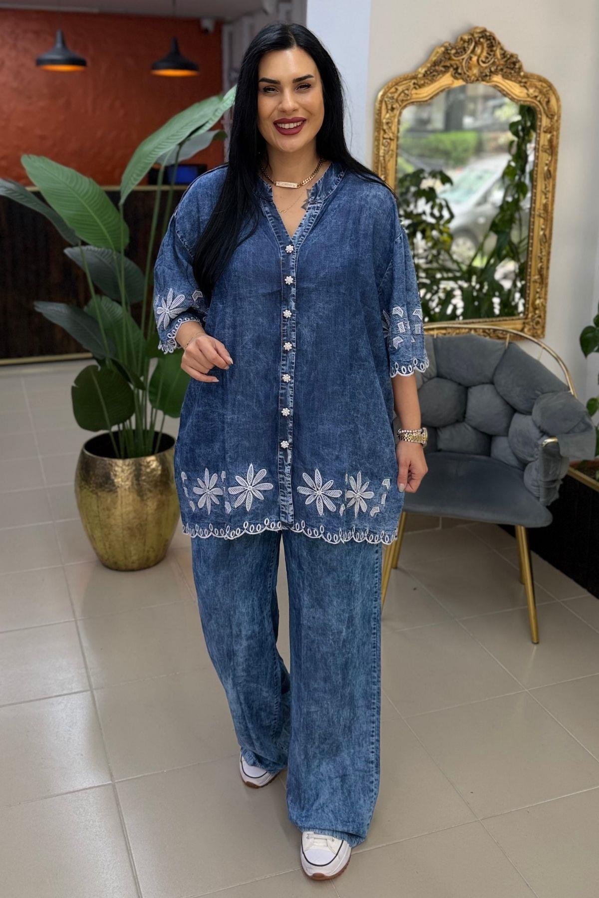NAKIŞ FİSTO TENCEL JEAN BATTAL BÜYÜK BEDEN TAKIM