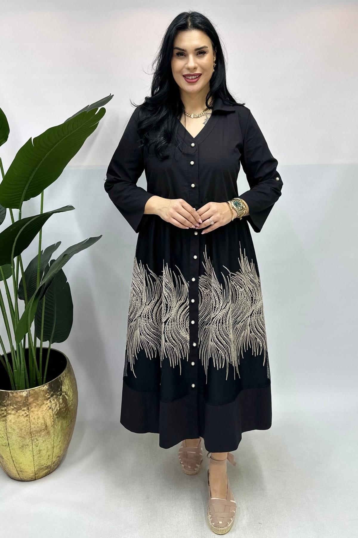 NAKIŞLI ÖZEL SERİ ELBİSE BÜYÜK BEDEN