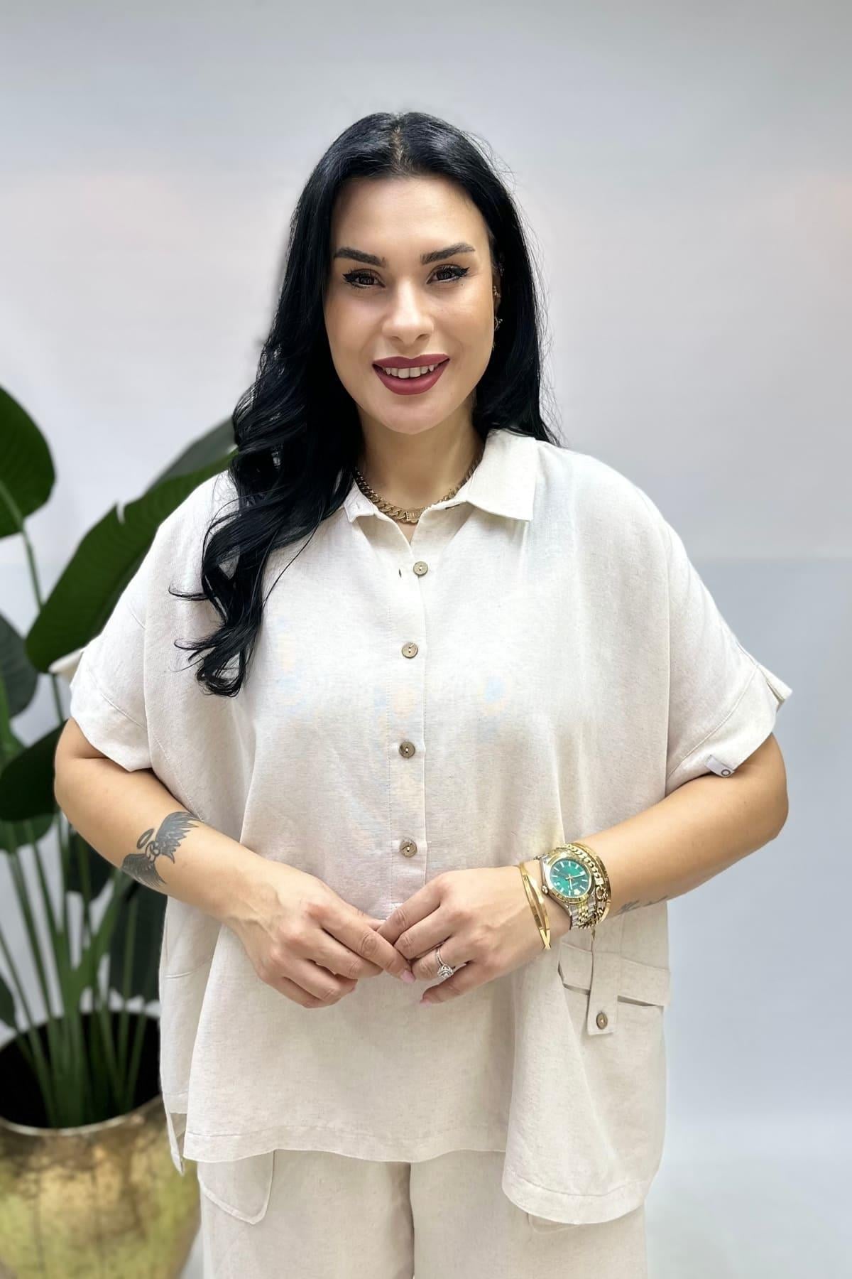 NATUREL KETEN BLUZ BÜYÜK BEDEN