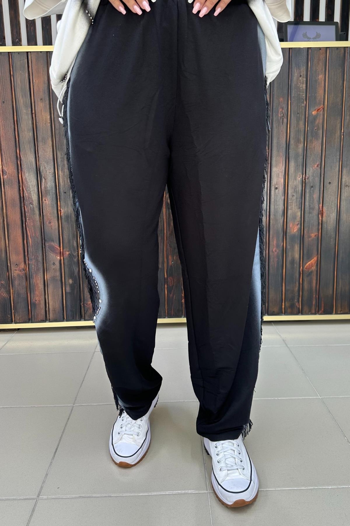 PÜSKÜL FİLE TASARIMLI PANTOLON SÜPER BATTAL BÜYÜK BEDEN