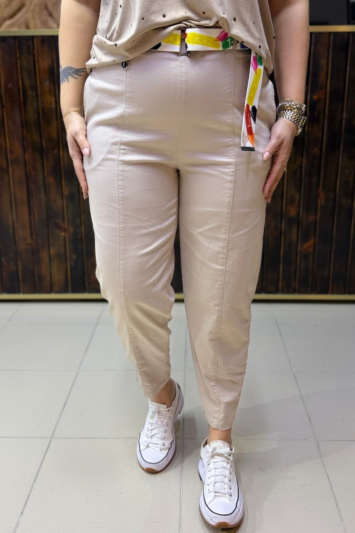RENKLİ KEMERLİ TOPARLAYICI CANVAS BÜYÜK BEDEN PANTOLON TAŞ