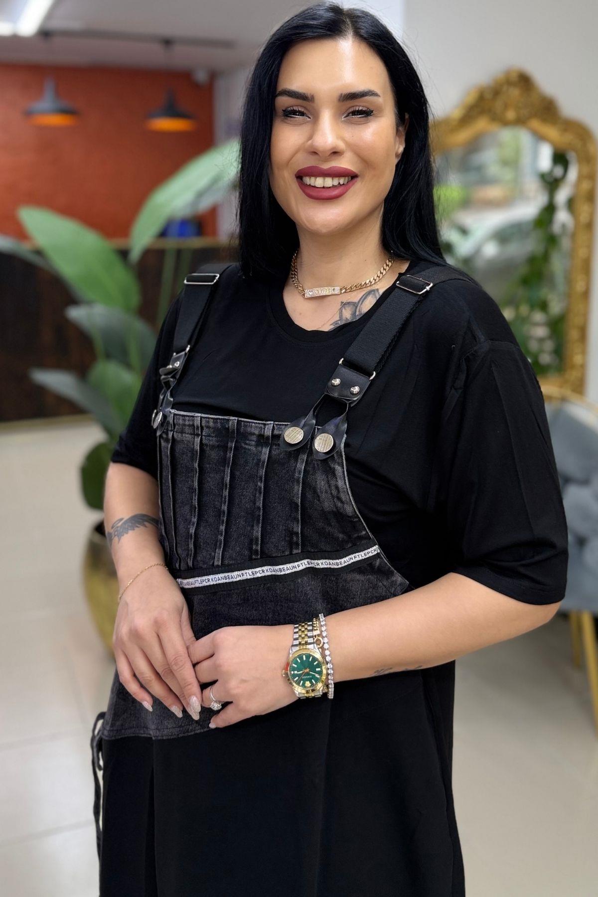 SALOPET İKİLİ JEAN BATTAL BÜYÜK BEDEN ELBİSE