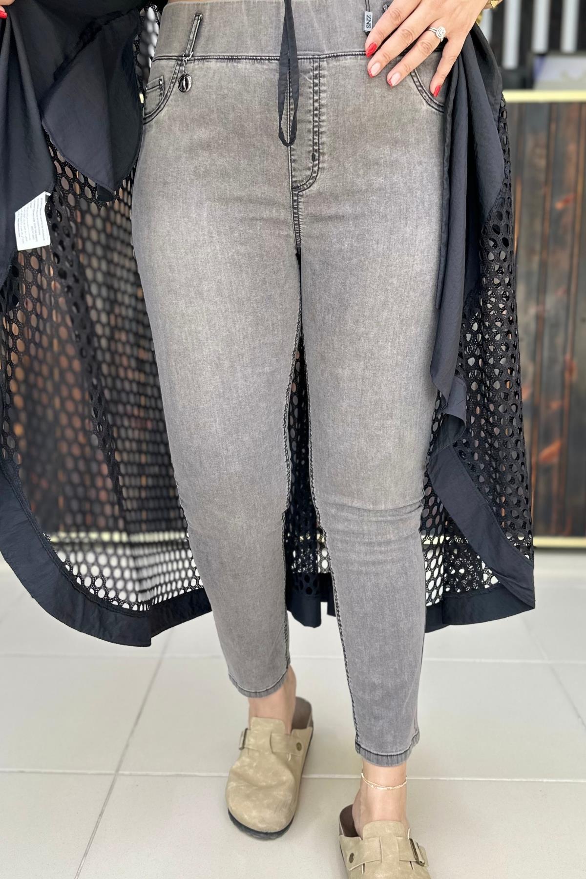 SLİM FİT LİKRALI GRİ KOT PANTALON