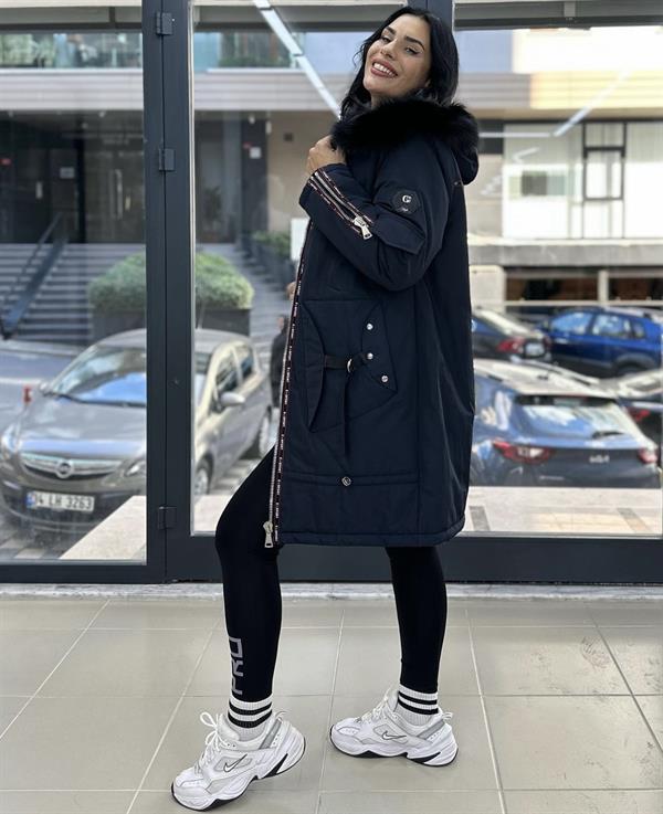 sprit kürklü mont indigo