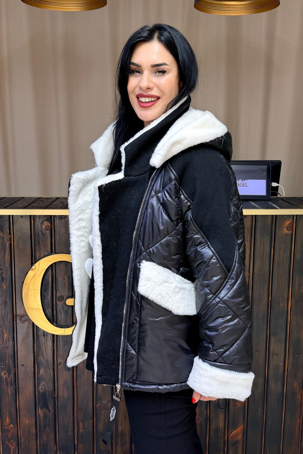 TASARIM PELUŞ KÜRKLÜ MONT BÜYÜK BEDEN İÇİ KÜRKLÜ