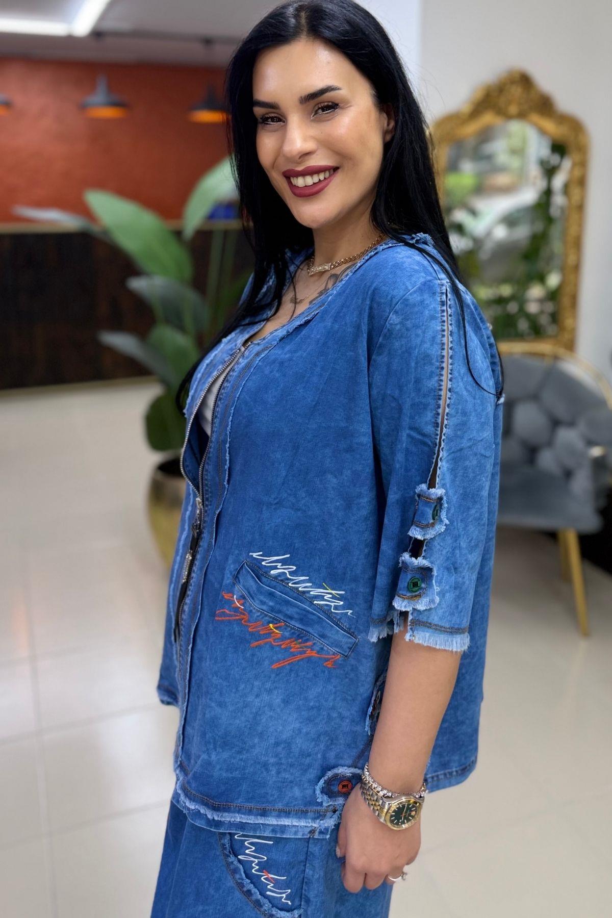 TASARIM TENCEL JEAN BATTAL BÜYÜK BEDEN TAKIM