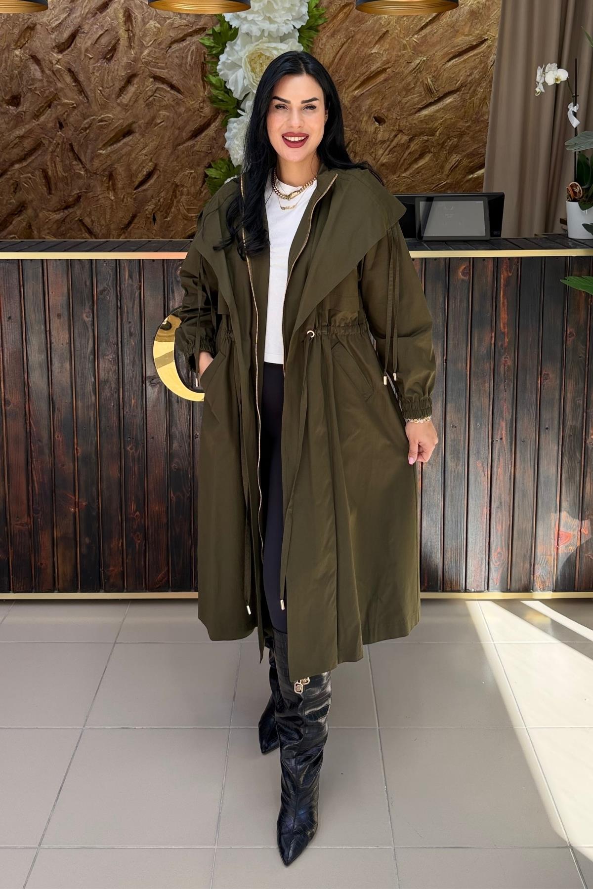 TASARIM TRENÇ HAKİ BÜYÜK BEDEN