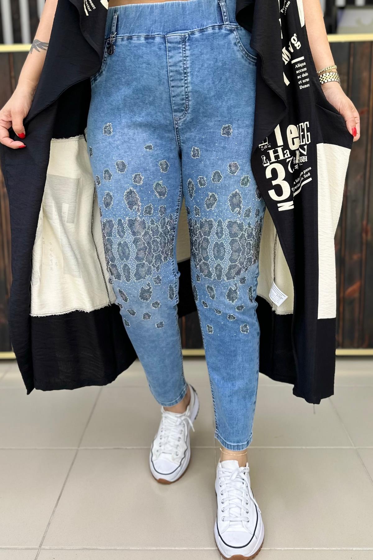 TAŞLI LEO LİKRALI JEAN BÜYÜK BEDEN