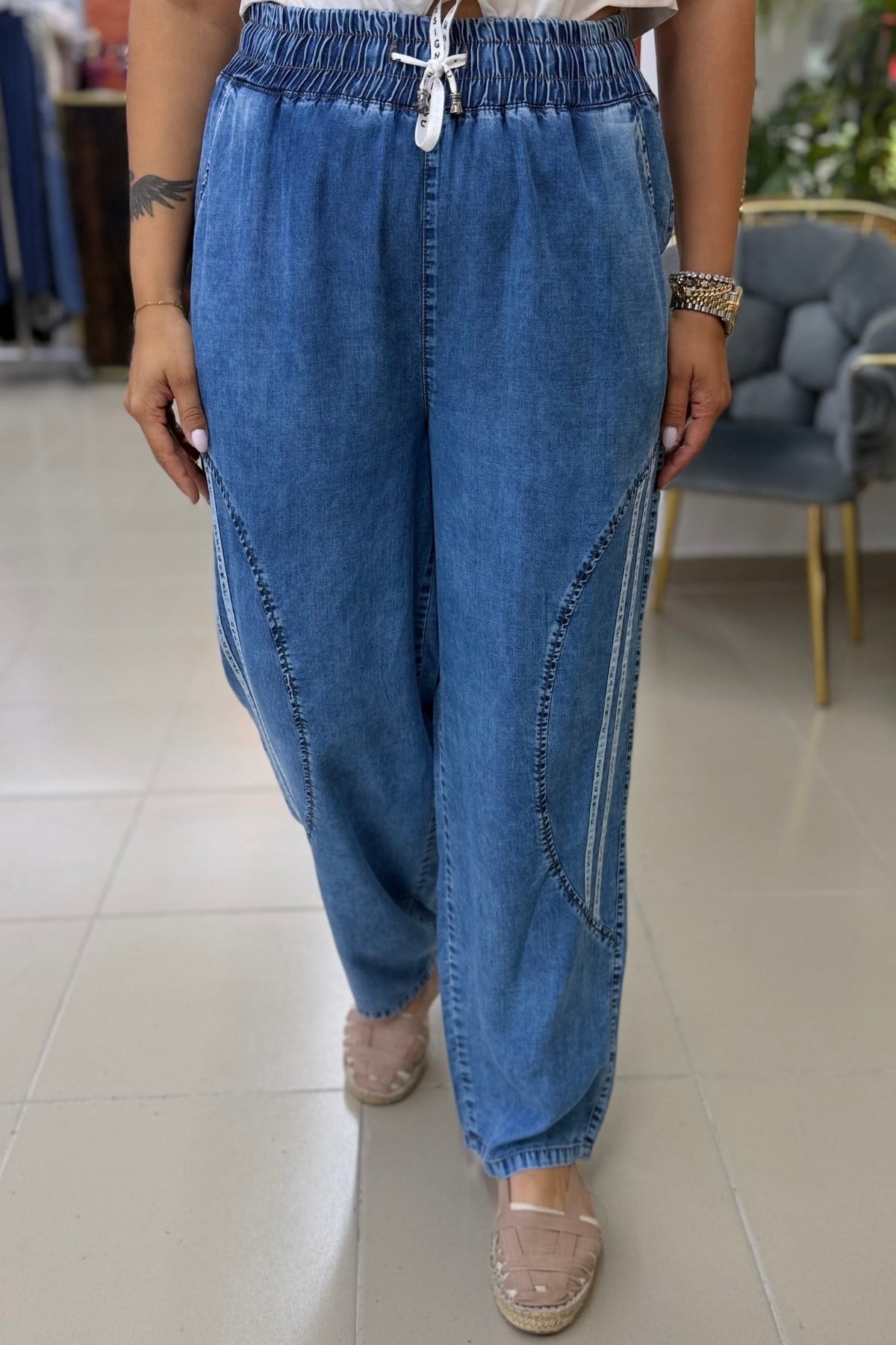 TENCEL ŞERİT DETAYLI BÜYÜK BEDEN PANTOLON