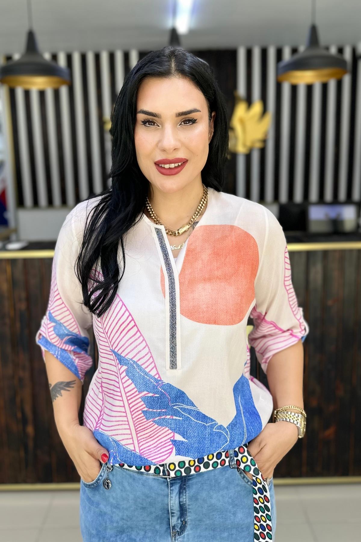 YAPRAK DESENLİ BLUZ BÜYÜK BEDEN