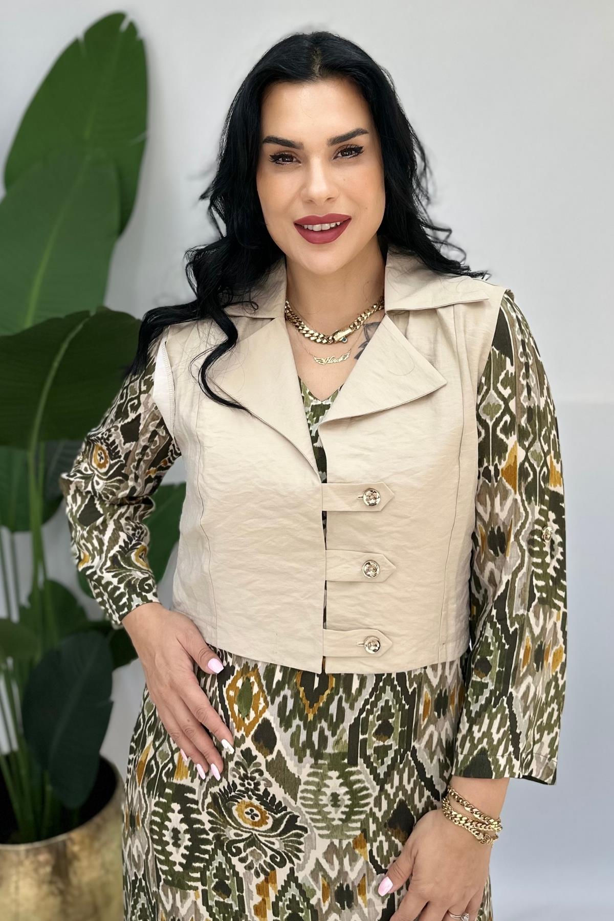 yelekli ipek şifon elbise