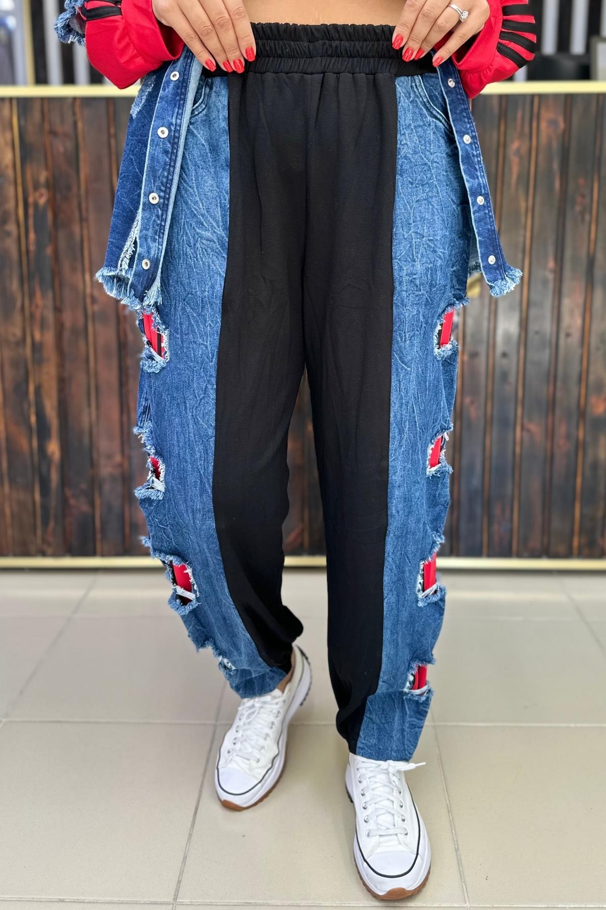 YIRTIK DETAYLI JEAN PANTOLON BÜYÜK BEDEN