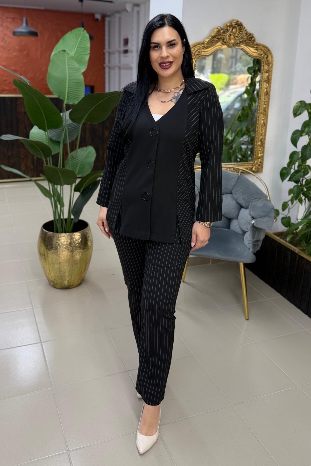YIRTMAÇ BÜYÜK BEDEN BLAZER TAKIM SİYAH