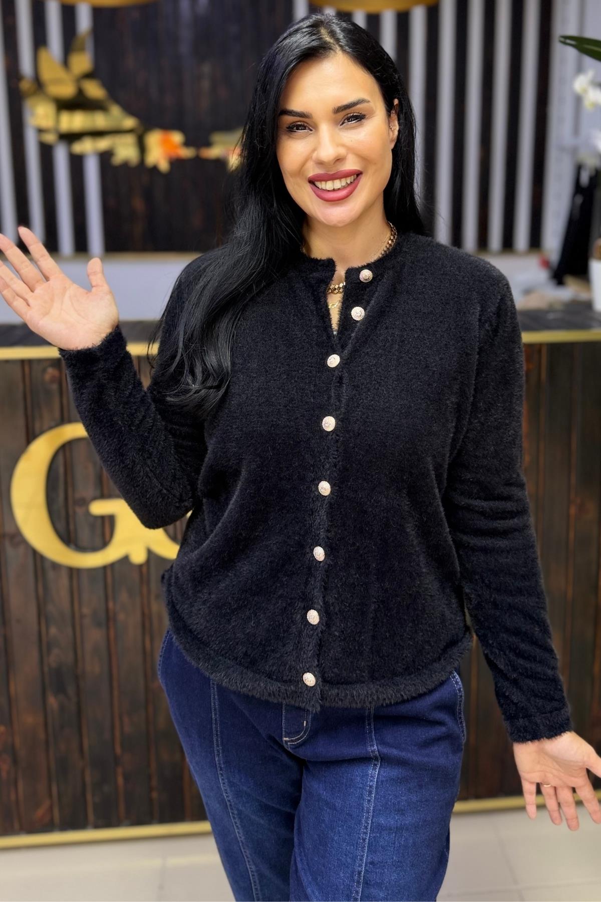 YUMOŞ KUMAŞ LİKRALI BÜYÜK BEDEN SİYAH HIRKA