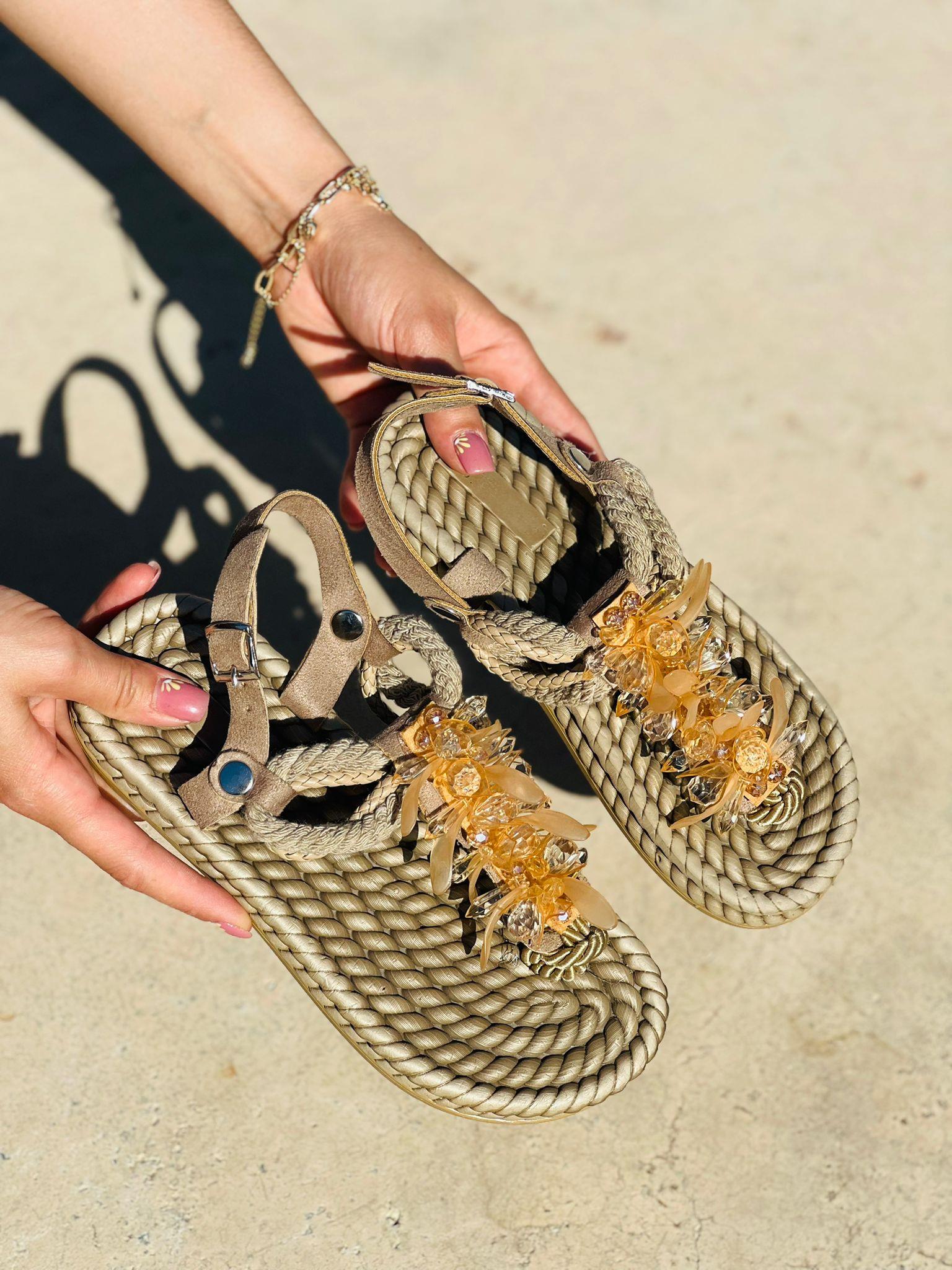 YS QATAR 36-40 TAŞLI İP SANDAL