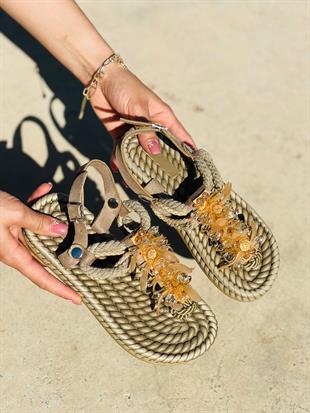 YS QATAR 36-40 TAŞLI İP SANDAL
