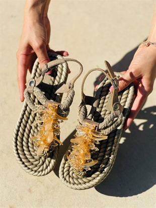 YS QATAR 36-40 TAŞLI İP SANDAL