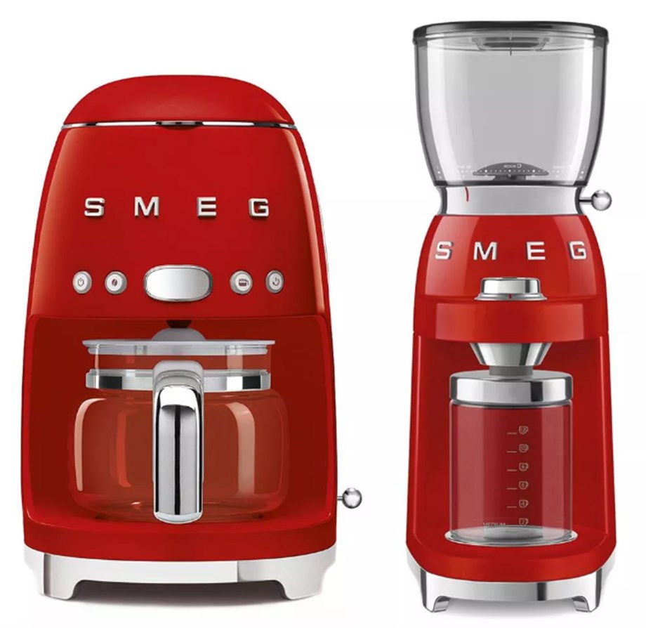 SMEGSmeg Kırmızı Filtre Kahve Makinesi ve Kahve Öğütme Makinesı SetiDCF02CGF01RDEU