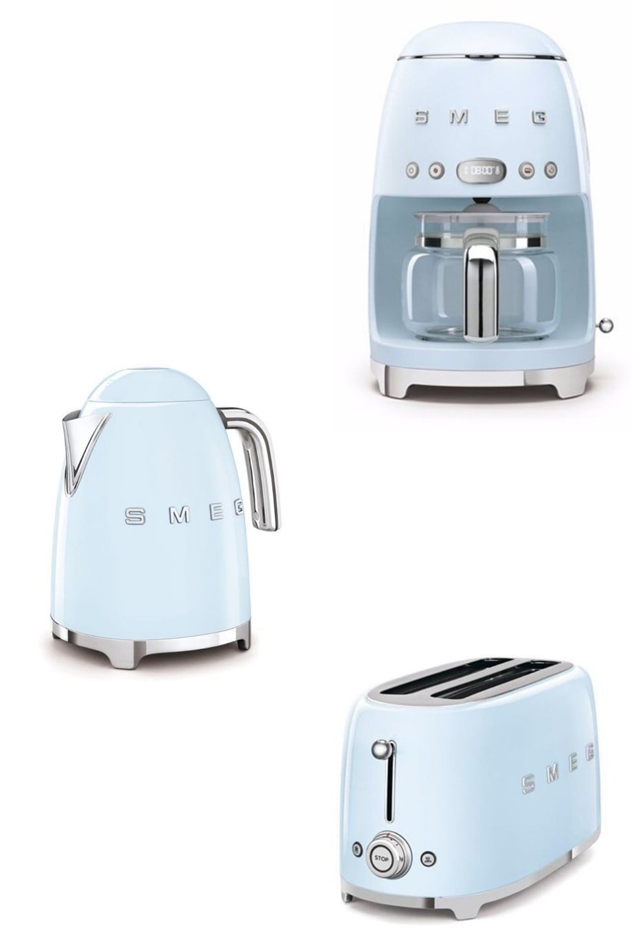 SMEGSmeg Pastel Mavi Kettle 1x2 Ekmek Kızartma Makinesi ve Filtre Kahve Makine SetiKLF03DCF02TSF01PBEU